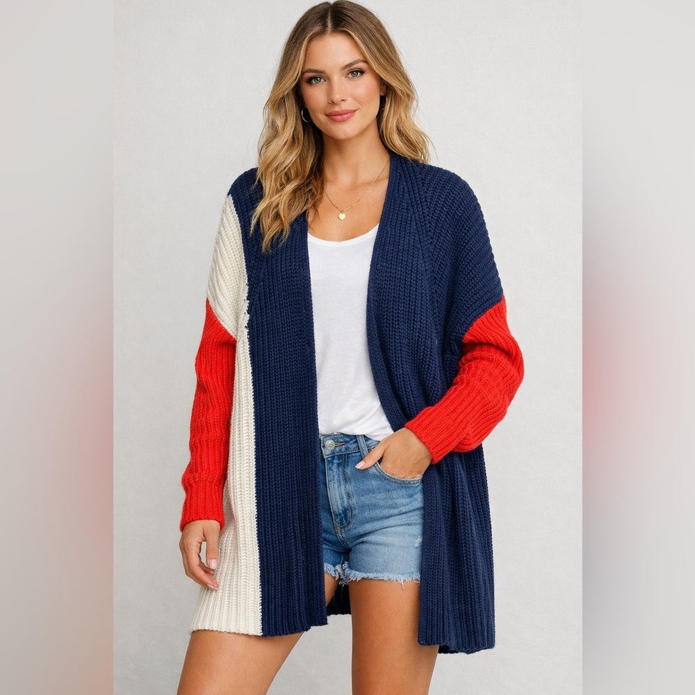 Victor Alfaro x RTR Colorblock Long Cardigan Women's Small Multicolor Open Front